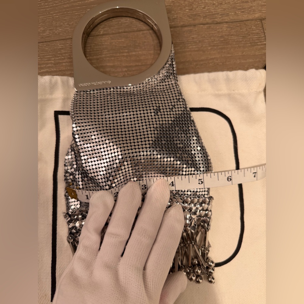 Paco Rabanne Metallic Silver Chainmail Bag with Gold Fringe - Picture 16 of 16